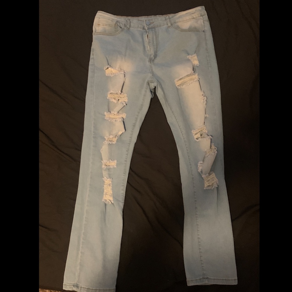 Meme Distressed Slim Straight Jeans
